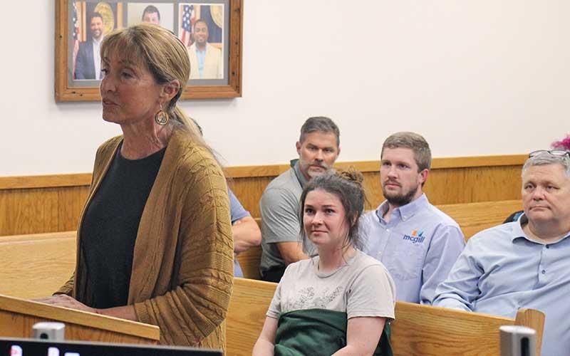 Press photo/Shelby Powell - Meg Kremer presents a proposal from Pawsitive Shelter Volunteers about the organization taking over operation of the Macon County animal shelter.