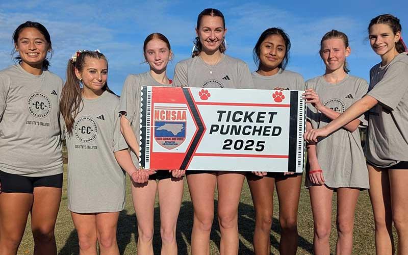 (Photo submitted) Panther women’s cross country is pictured at the 5A West Regional after qualifying for the state meet in Kernersville Nov. 1.