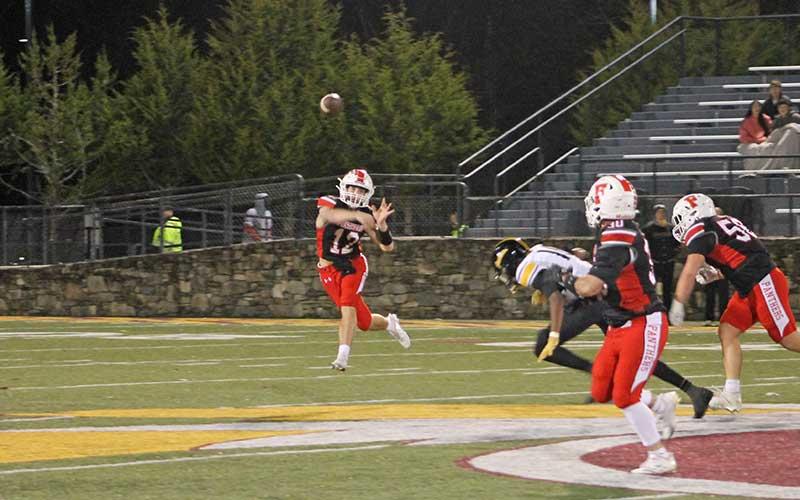 Press photo/Will Woolever - Quarterback Anderson Terrell targets senior Addix Sutton (right) in Franklin’s second-round playoff win over Forest Hills Nov. 14.
