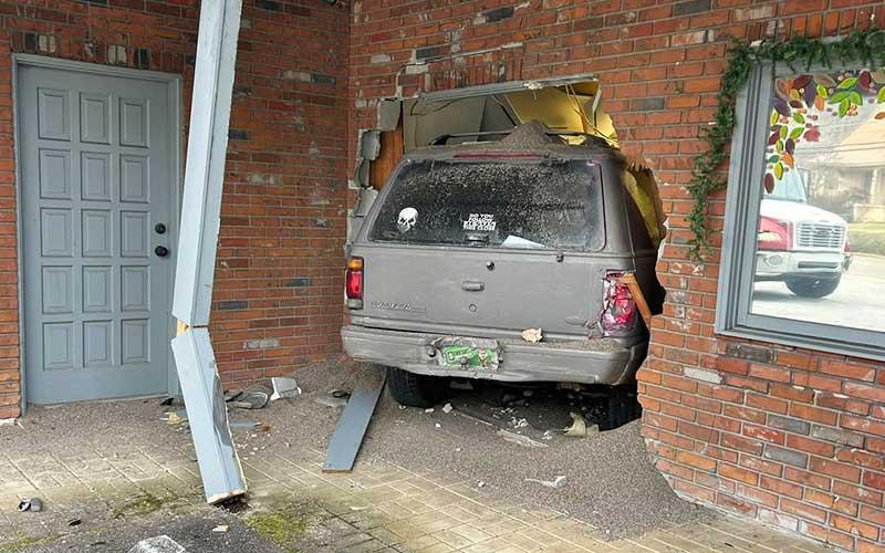 Photo submitted - A Ford Explorer crashed through the Magnolia Mission building on West Main Street.