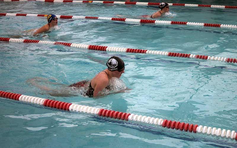 Press photo/Will Woolever - Macon Early College senior Alyse Remery competes for the Foxes in the 100-yard breaststroke at Franklin Health and Fitness Nov. 22.