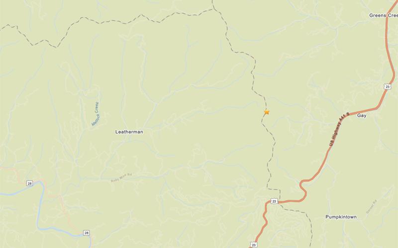 A USGS map showing the epicenter of the March 23 earthquake that was heard and felt in Macon County. The epicenter was near the Macon-Jackson county line.