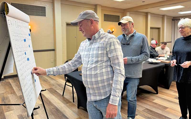 Press photo/Mia Overton - Franklin Mayor Stacy Guffey, Vice Mayor Mike Lewis and council member Rita Salain choose their top infrastructure priorities during the Town Council retreat held at Fontana Village Resort.