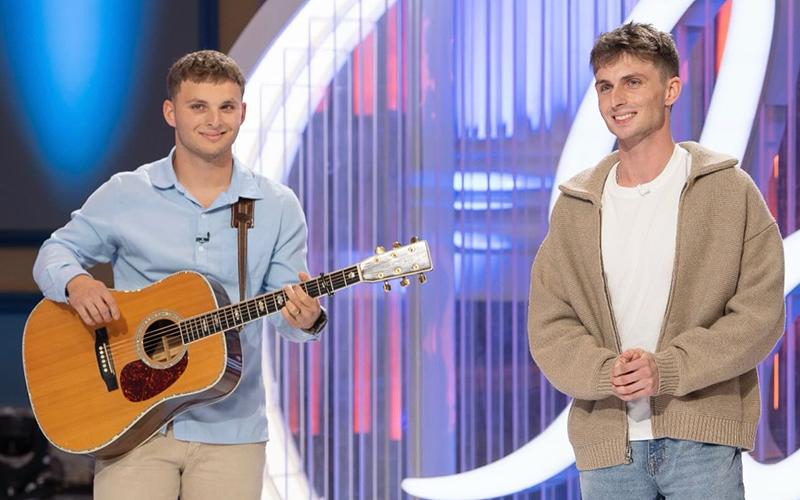 Photo submitted. Braden Rumfelt (left) and his fraternal twin brother Kellen perform “Girl Crush” on Braden’s initial audition performance on American Idol. Rumfelt has been a contestant on the 24th season of the popular talent program. Having made the top 20, he is entering the live voting portion of the season. The show airs at 8 p.m. Mondays on ABC.