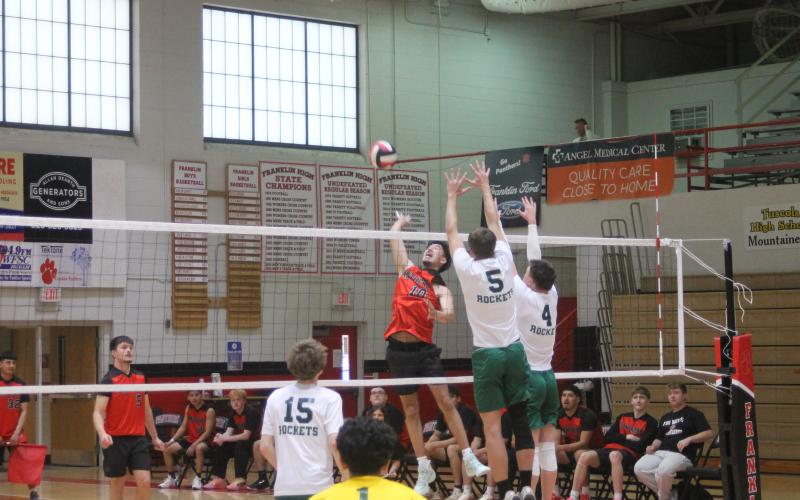 Press photo/Will Woolever. Miguel Ortega elevates for a spike versus A.C. Reynolds March 18.