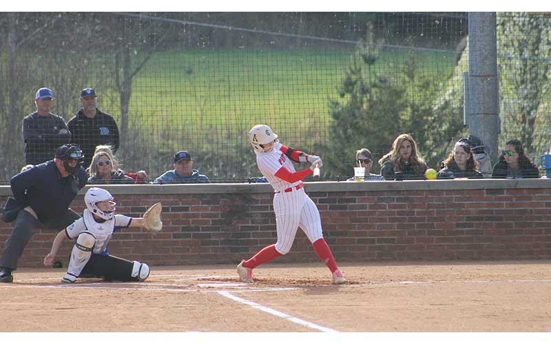 Press photo/Will Woolever - Kendall Rumans belts a first-inning RBI double versus Brevard March 24.