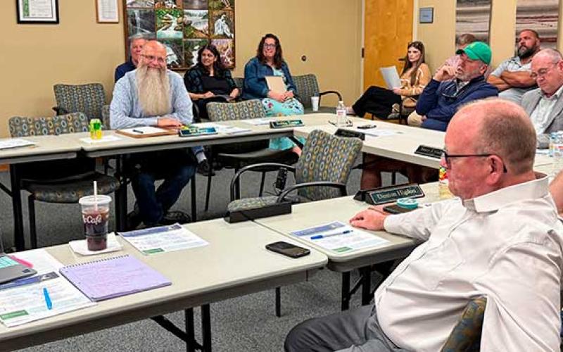 Press photo/Mia Overton - The Franklin Town Council and staff members discuss expenses for the coming year at the budget work session on April 20.
