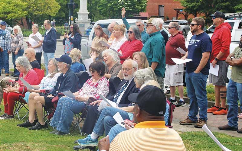 Press photo/Shelby Powell - People gathered for National Day of Prayer on May 7 in downtown Franklin.