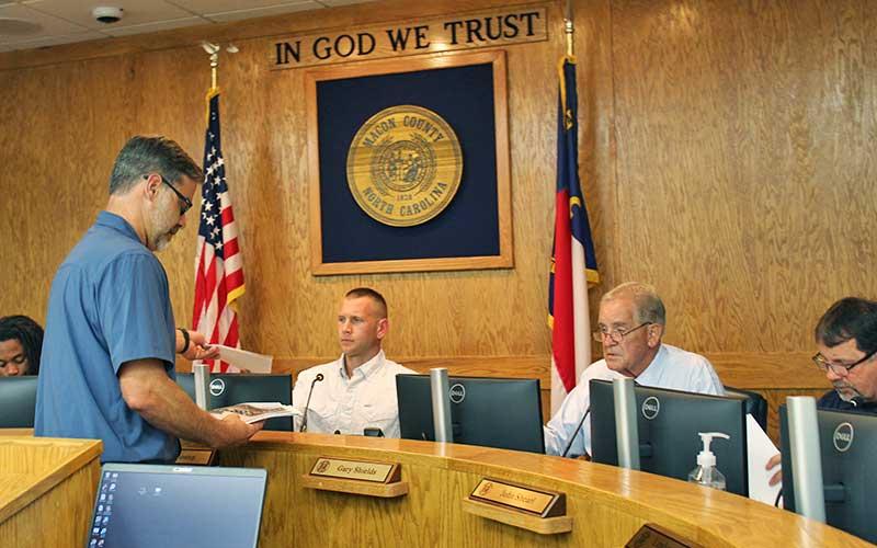 Press photo/Shelby Powell - County Planning Director Joe Allen talks with county commissioners about options for repairs and renovations at Macon Early College.