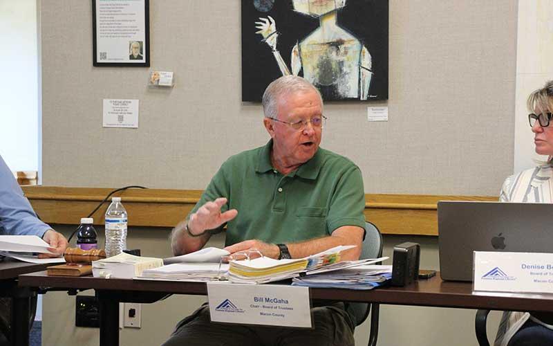 Fontana Regional Library Board Chair Bill McGaha speaks about fund distribution at the June 15 FRL meeting. (Press photo/Shelby Powell)