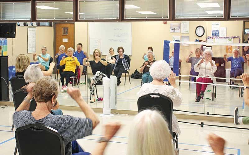 Press photo/Shelby Powell - Kim Terrell, from the Macon County Cooperative Extension, leads a balance class on Tuesdays and Thursdays at 9 a.m. at the Crawford Senior Center.