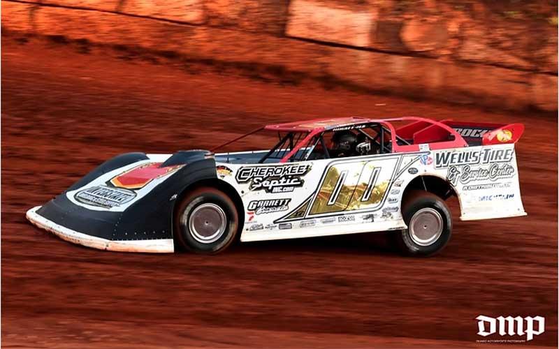 Eventual Limited Late Model feature winner Shawn Chastain of Murphy turns practice laps at Tri-County. (Photo courtesy of Deango Motorsports Photography)
