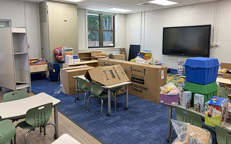 Highlander photo - Unused classroom equipment and supplies sit in Highlands School's new Pre-K room. The Macon County Board of Commissioners did not fund the Pre-K teacher position for the 2026-27 school year.