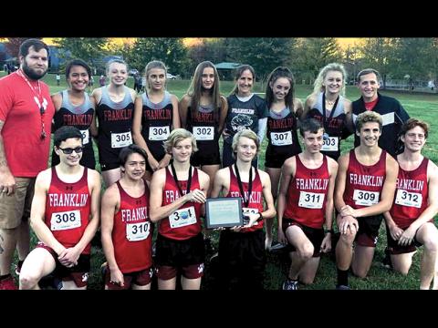 Photo submitted Franklin’s boys cross-country team won its first conference title since 2014, while the girls finished third. Front row, from left: Hunter Cabe, Ethan Farrell, Nathan Stamey, Ethan Stamey, Andrew Garrison, Aiden Carpenter, Nik Payne. Back row: assistant coach Walter Dailey, Olivia Owl, Mykayla McClure, Ava May, Hailey Bryant, coach Rita Esterwood, Maria Sgro, Dylan Garcia, assistant coach Kyle Brown. 