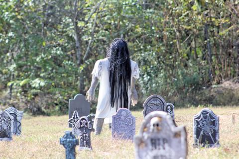 Press photo/Jake Browning - Bidwell Street residents put up elaborate Halloween scenes to welcome thousands of trick-or-treaters.