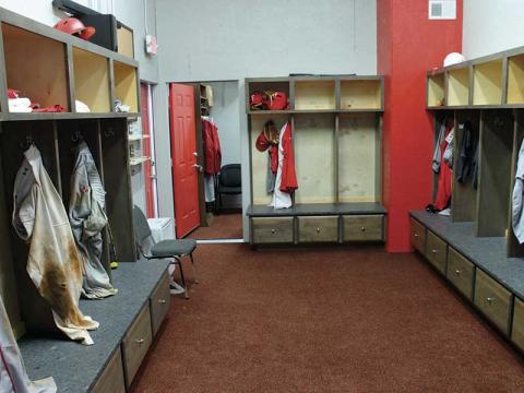Press photo/Andy Scheidler - Franklin’s new baseball locker room still had uniforms hanging on March 13, one day after the Panthers’ most recent game. It features 18 cubbies for players on Franklin’s varsity baseball team. 