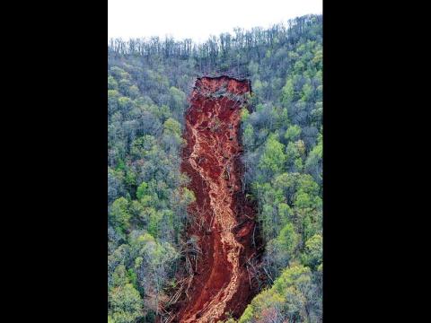 Photo/Eric Haggart - This slide on Dobson Mountain flowed about 4,000 feet. This photo shows just the top of the debris flow.