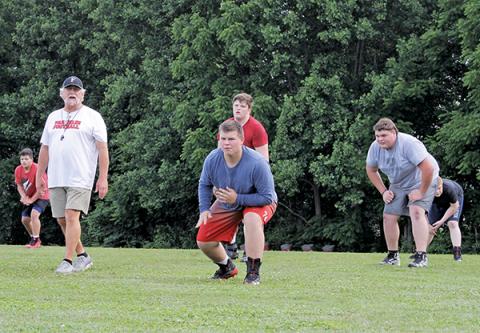 Photo courtesy Franklin Panther Sports Network - Assistant coach Greg Trawick oversees a limited workout for the Franklin High School football team on June 15.