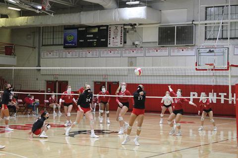 Press Photo/Will Woolever - Setter Tori Ensley, No. 17, sends a ball over the net in the Panther’s home match againt Hendersonville last Monday. The Panthers went 1-1 against two Mountain Six contenders in Hendersonville and Brevard last week.