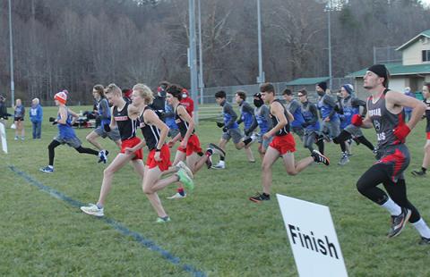 Press Photo/Will Woolever - FHS boys cross-country athletes burst out of the gate in a recent meet at Smoky Mountain High School. 
