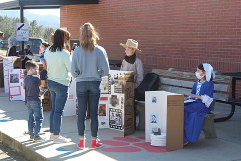 Press photo/Jake Browning - Students at East Franklin Elementary School participate in the school’s wax museum in February. This year’s wax museum had to be held outside and students were stationed six feet apart from each other, both measures to comply with COVID-19 prevention plans.