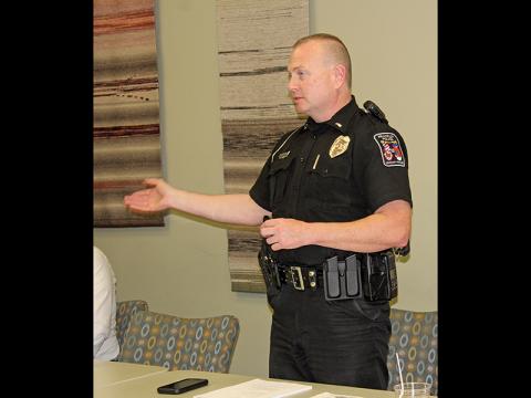 Press photo/Jake Browning FPD Lieutenant Devin Holland updated Franklin Town Council members on roadside trash pick up efforts.