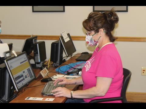 Press photo/Jake Browning - Amy Burton took advantage of the computer class at the library to brush up on her skills using Windows 10.