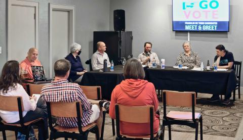 Press photo/Braulio Fonseca - The five Town Council candidates participated in a candidate forum on Oct. 18 at Lazy Hiker. 