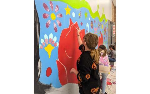 Photo submitted - MMS students finalizing the details on their latest mural, which pays homage to Dolores Huerta, an activist for migrant farm workers in the 20th century.