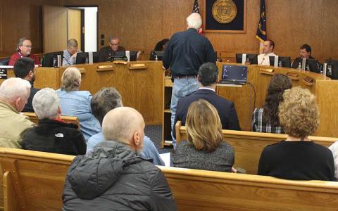 Press photo/Thomas Sherrill = Jack Morgan gives a presentation on the Nantahala library/community center during the Dec. 13 Board of Commissioners meeting.