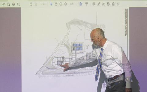 Press photo/Thomas Sherrill Superintendent Chris Baldwin discusses the addition planned for East Franklin.
