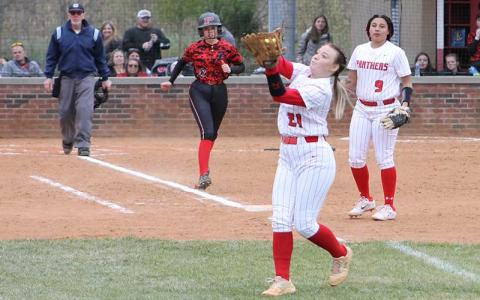 Press photo/Will Woolever - Senior second baseman Tessa Dehart makes an over-the-shoulder grab versus Pisgah March 21. 