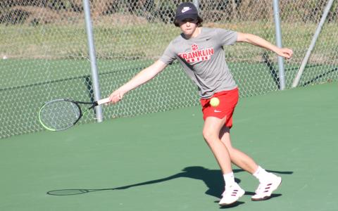 Press photo/Will Woolever Freshman Conner Baldwin looks a ball in versus East Henderson March 29.