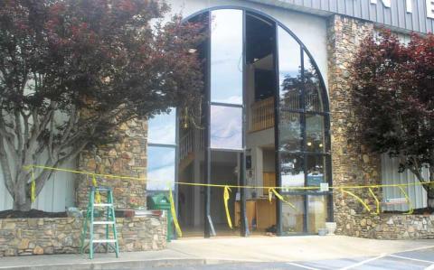 Press photo/Thomas Sherrill - The Franklin Chamber of Commerce was one of two buildings damaged after a man rammed his truck into the buildings on the morning of June 23. The other building hit was First Bank, where the man was seen hitting the ATM with a helmet.