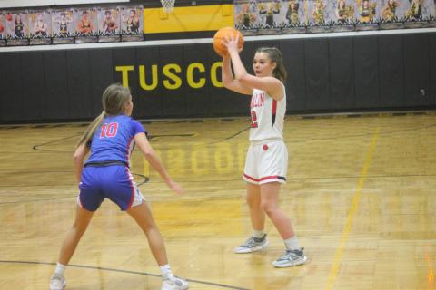 Press file photo - Rising junior Cali Queen surveys the court in the Mountain Seven Semifinal against West Henderson Feb. 14.