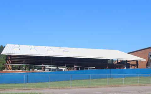 Press photo/Thomas Sherrill The new Macon Middle School athletics building as seen on Aug. 31. The building is slated to be completed by Nov. 28.