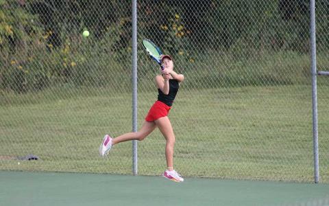 Junior Abigail Angel hits a difficult shot against Rabun Gap-Nacooche School Sept. 21. (Press photo/Will Woolever)