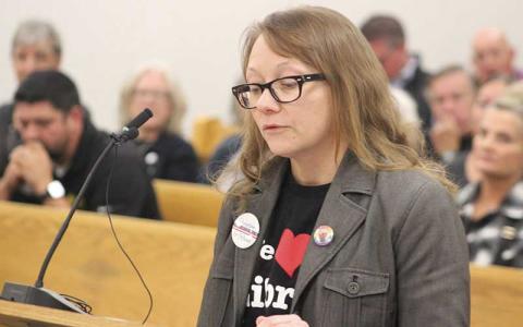 Press photo/Thomas Sherrill - Heather Johnson speaks to the Macon County Board of Commissioners about the Fontana Regional Library during the Tuesday, Nov. 14 meeting.