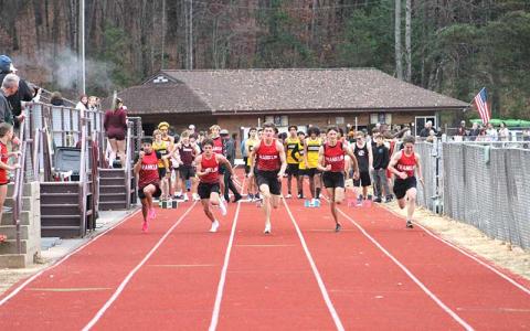 Press photo/Will Woolever - From left, Jason Mesa, Wyatt Cantrell, Elijah Cochran, Justin Rodriguez and Zachary Call compete in the 55-meter dash at Swain Nov. 15.
