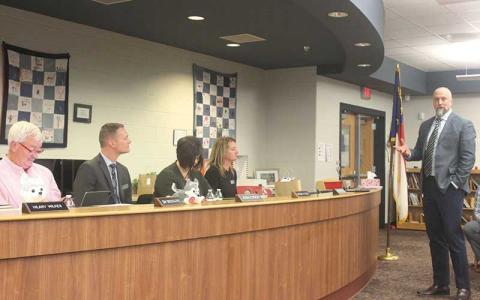 Press photo/Thomas Sherrill - Macon County Board of Education attorney John Henning speaks to the school board during its Jan. 22 meeting at Iotla Valley Elementary.