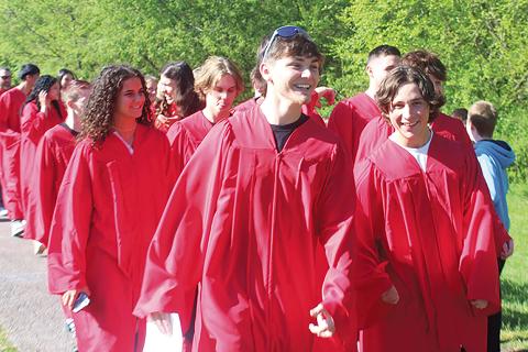 Press photo Thomas Sherrill Franklin High School students participate in the annual Grad Walk at South Macon Elementary School on Monday, April 22.