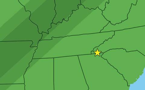 Image/Franklin Press - Path of the solar eclipse on Monday, April 8. Macon County (represented by the star) will see maximum coverage of the sun at 3:07 p.m.