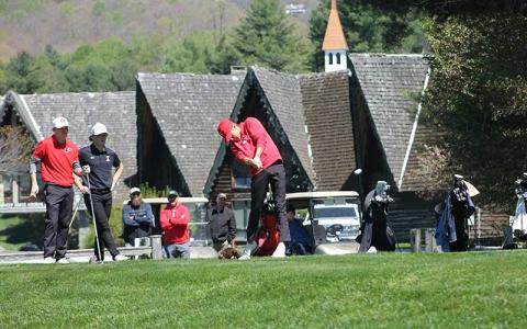 Press photo/Will Woolever - Sophomore Tanner Jones tees off on Hole 10 at Sky Valley Country Club during the Mountain Seven Conference Tournament April 22. 