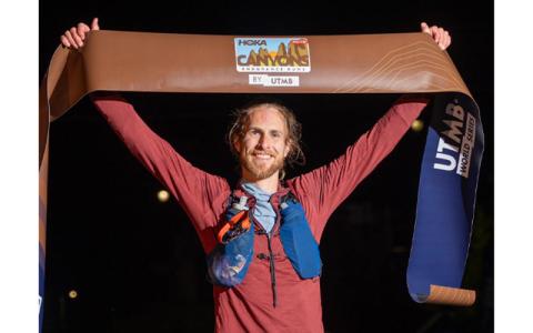Photo submitted. Franklin native Canyon Woodward is pictured after winning the Hoka Canyons Endurance 100-mile race in California last month. The win qualified Woodward for his third Ultra Trail du Mont Blanc race in the European Alps next August, considered the world’s most competitive ultramarathon trail race.  