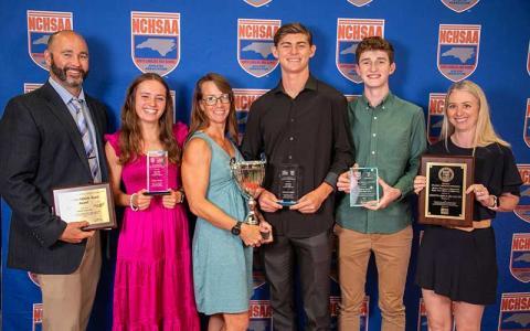 From left are FHS principal Blair King, Smith, women’s track/cross country head coach Melissa Ward, Cochran, Stork and Gibson (Photo submitted)