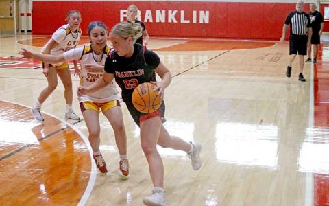 Rising senior McKenna Plemmons drives to the basket in Franklin’s final summer league scrimmage with Cherokee June 25. (Press photo/Will Woolever)