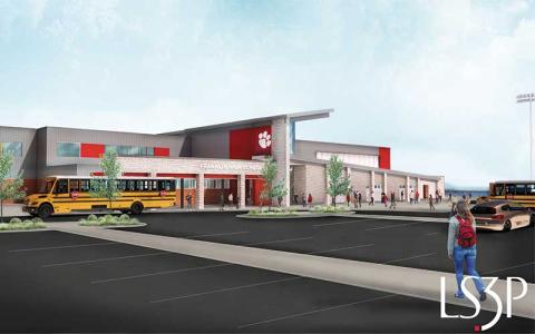 Graphic/LS3P/Macon County Schools - A rendering of the new Franklin High School.