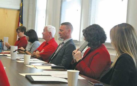 Press photo/Thomas Sherrill - The Macon County Board of Education and Superintendent Josh Lynch during the Oct. 18 special called board meeting to discuss capital outlay.