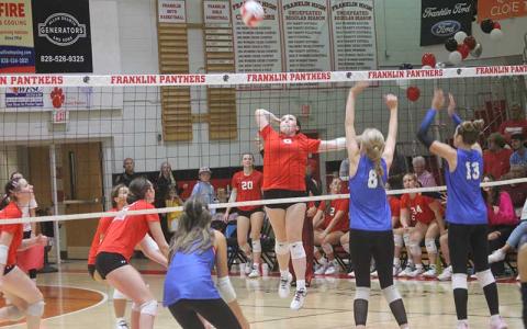 Press photo/Will Woolever - Junior Maggie Shields prepares to spike a ball on Senior Night versus Smoky Mountain Oct. 4 on Tom Raby Court. 