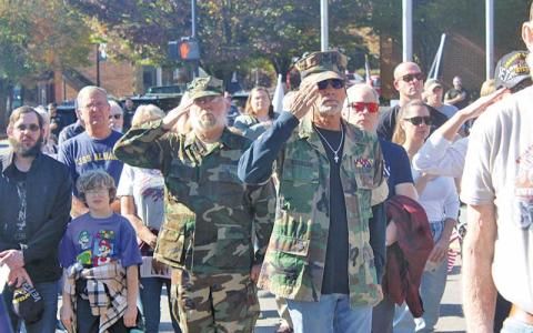 Press photo/Thomas Sherrill - Veterans and local residents gathered at the gazebo in downtown Franklin for the 2024 Veterans Day ceremony following the parade. 